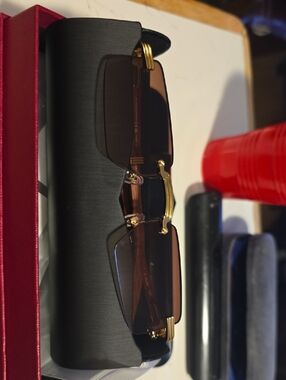 Rimless Brown Lens Sunglasses with Gold Bridge